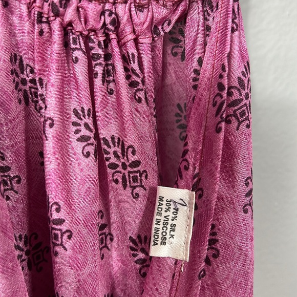 Women’s Silk Maxi Layered Open Back Shoulder Tie Purple Pink Dress OS - Picture 14 of 16